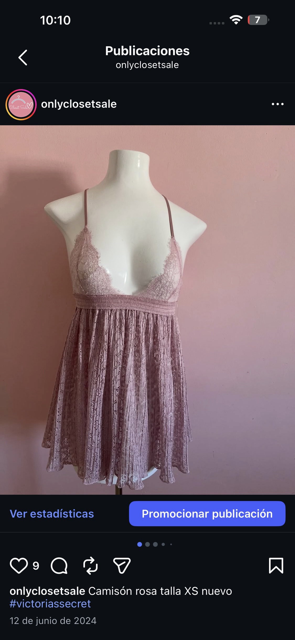 Camisón rosa de encaje talla XS - Victoria's Secret