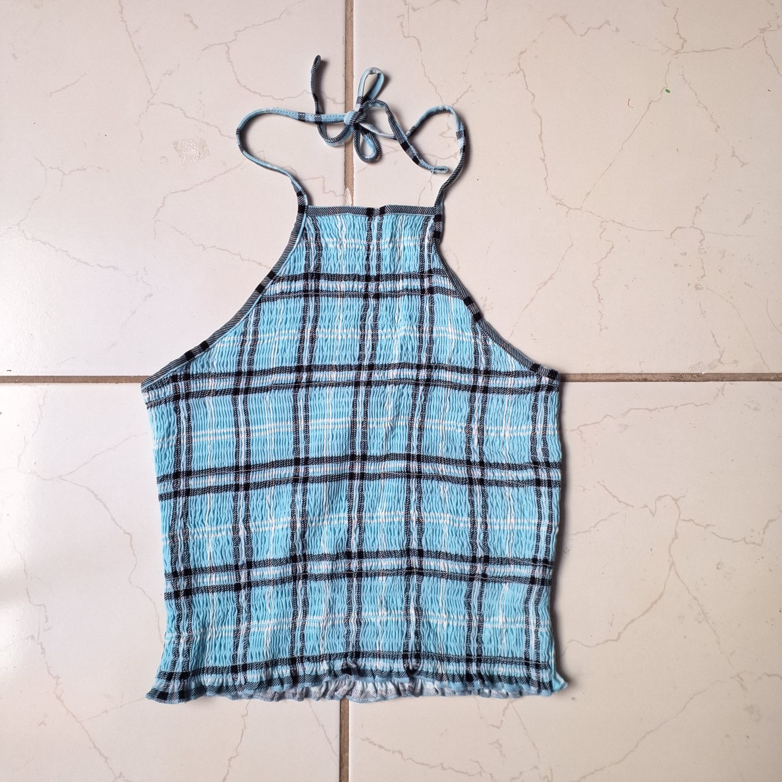 Top de tirantes a cuadros azul y negro