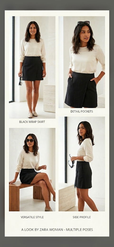 Falda ZARA Wrap Style Color Negro Nueva con Etiqueta