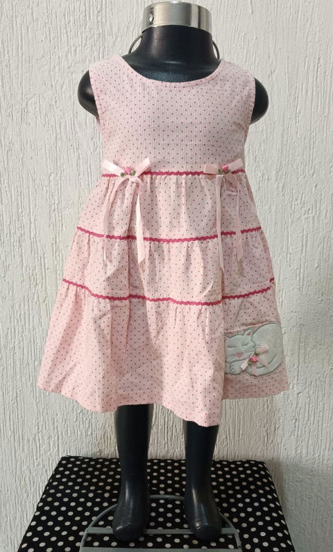 Vestido nuevo para nena de 2 años, rosa pastel con gatito bordado