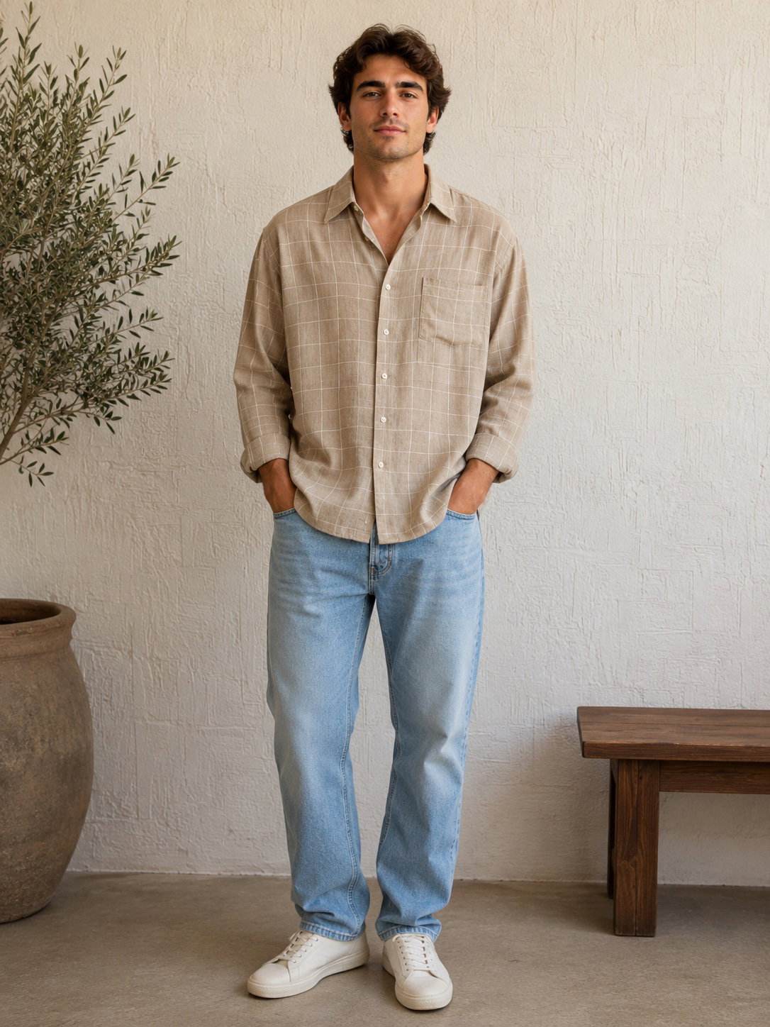 Camisa Beige de Manga Larga Bachrach Talla S