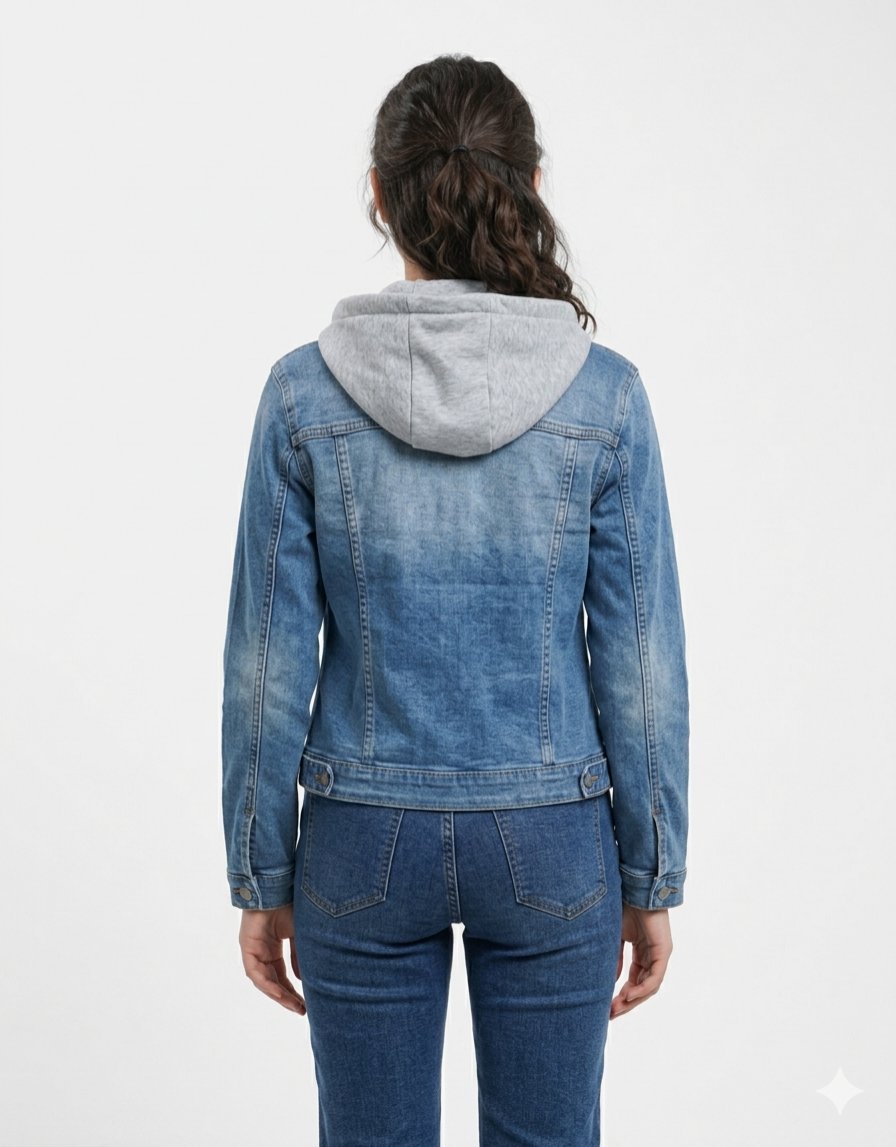 Chamarra de Mezclilla Stretch Talla M con Gorro Desmontable
