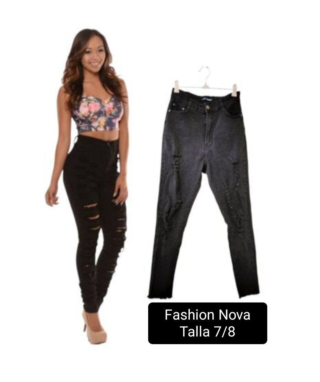 Jeans Stretch Talla 7/8 con Desgarres - Fashion Nova