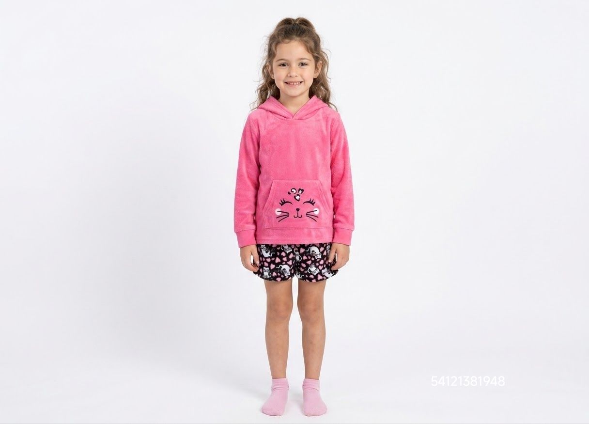 Set pijama sudadera y shorts con estampado de gatitos - Talla M (7-8 años)