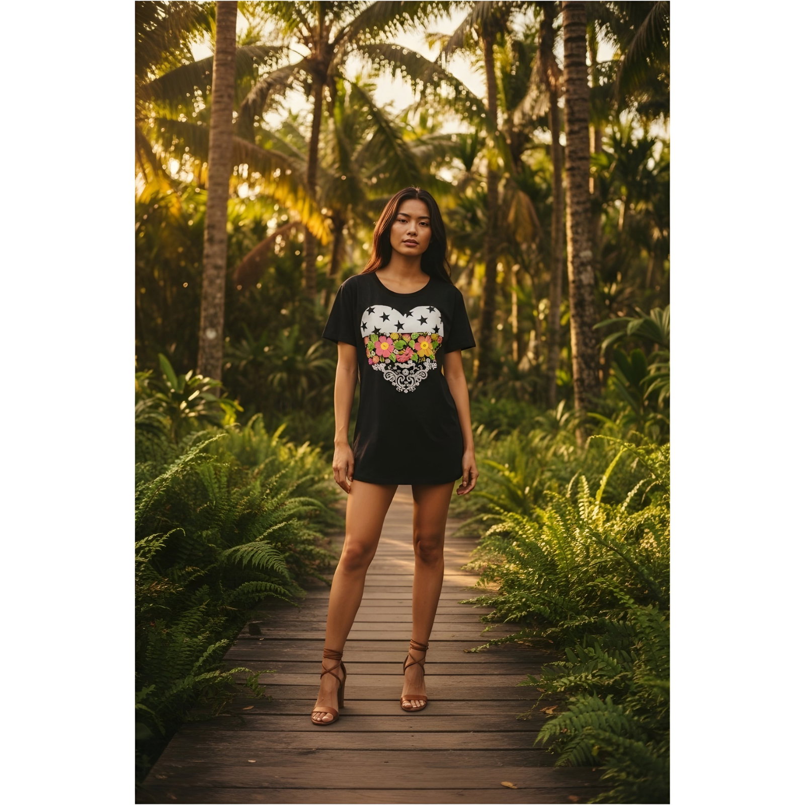 Playera Girly Corazón Flores Nueva