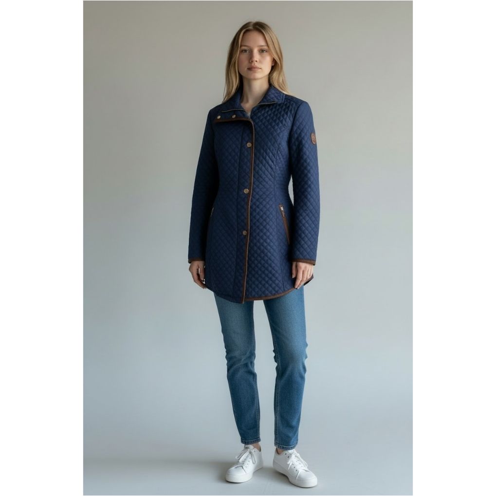 Parka Acolchada Ligera con Aplique de Fake Fur AZUL COBALTO