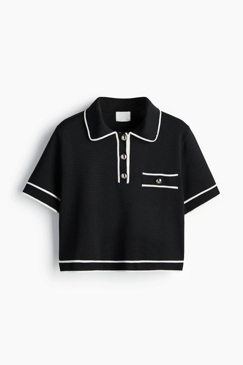 Top de punto negro H&M con detalles en blanco - Talla M - Nuevo