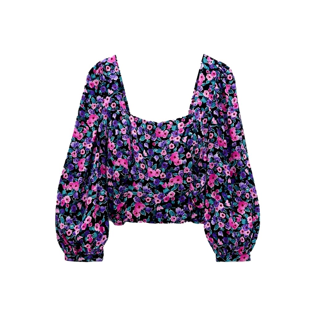 Top de Manga Globo Larga ZARA Estampado de Florecitas Talla S - Nuevo
