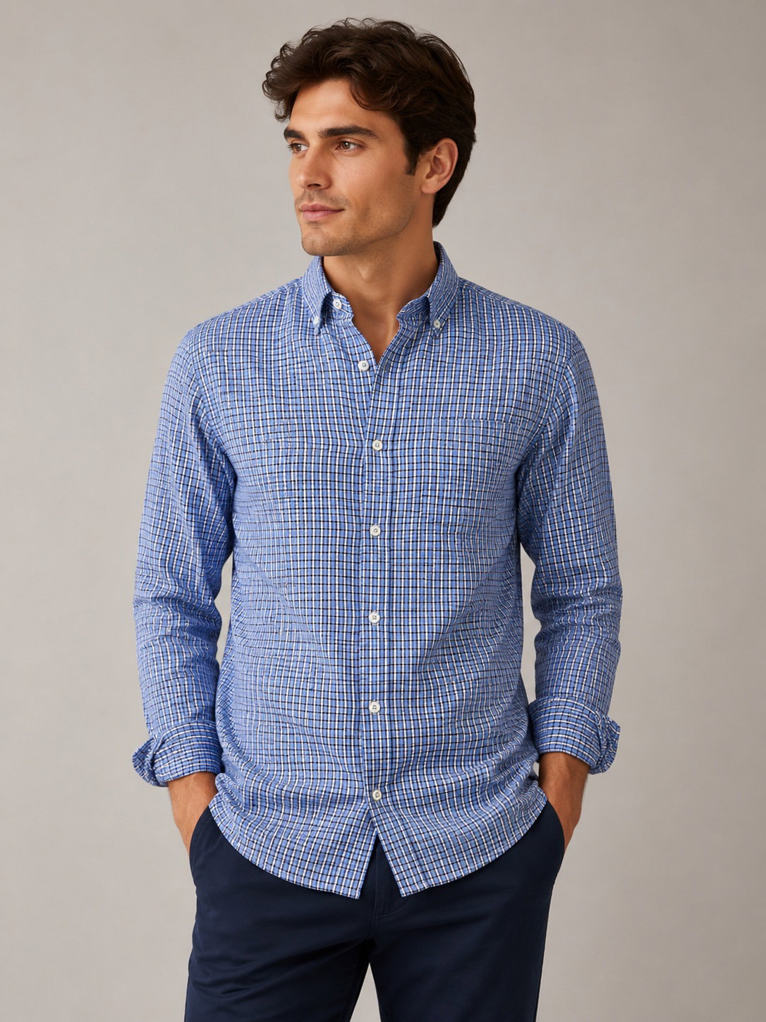 Camisa de cuadros azul y blanco Regent Street - Talla Chica Hombre