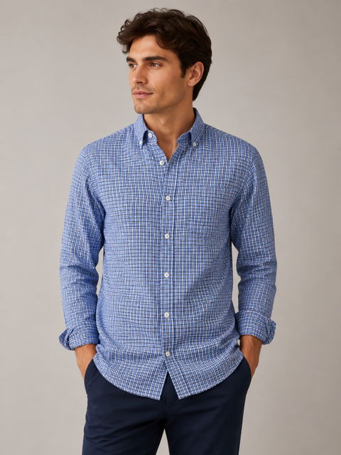 Camisa de cuadros azul y blanco Regent Street - Talla Chica Hombre