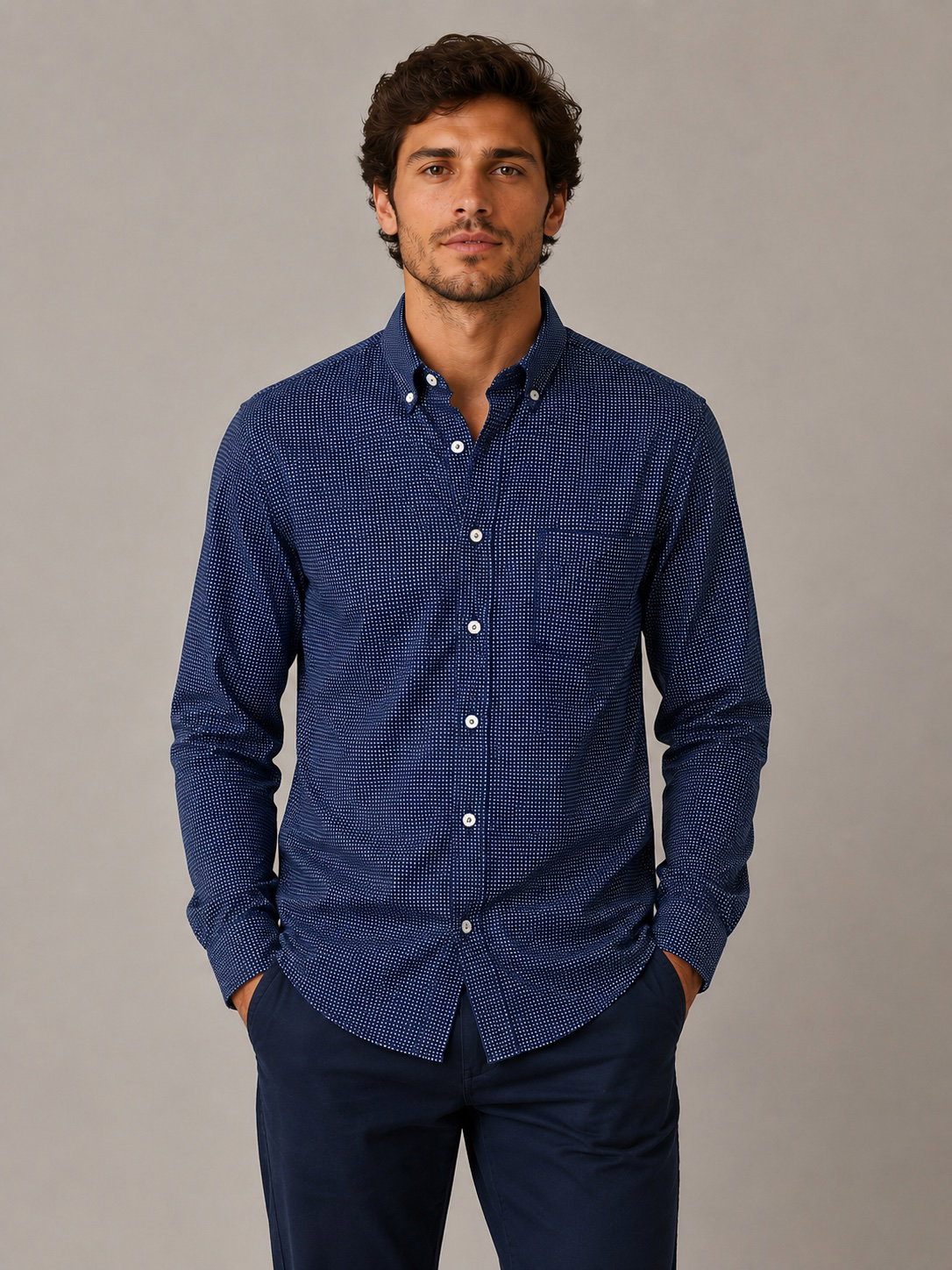 Camisa de Botones Azul Marino Cavalatti Confort Fit Talla CH