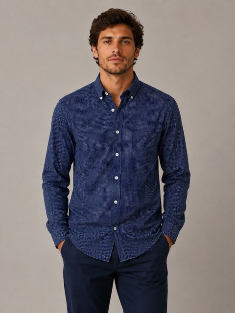 Camisa de Botones Azul Marino Cavalatti Confort Fit Talla CH