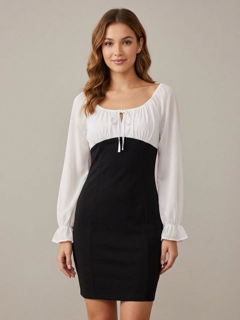 Vestido Almost Famous blanco y negro con mangas largas - Talla Grande