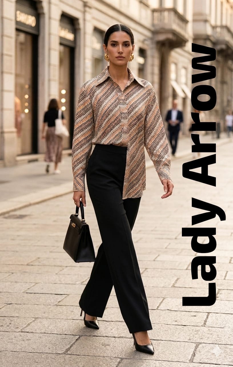 Camisa Elegante Lady Arrow Nueva - Estampado Retro de Rayas