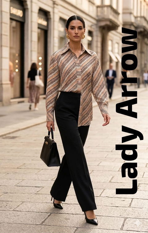 Camisa Elegante Lady Arrow Nueva - Estampado Retro de Rayas