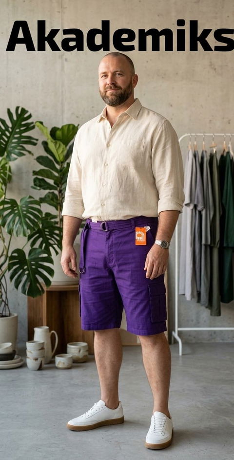 Bermuda Akademiks tipo cargo para caballero color morado con cinto