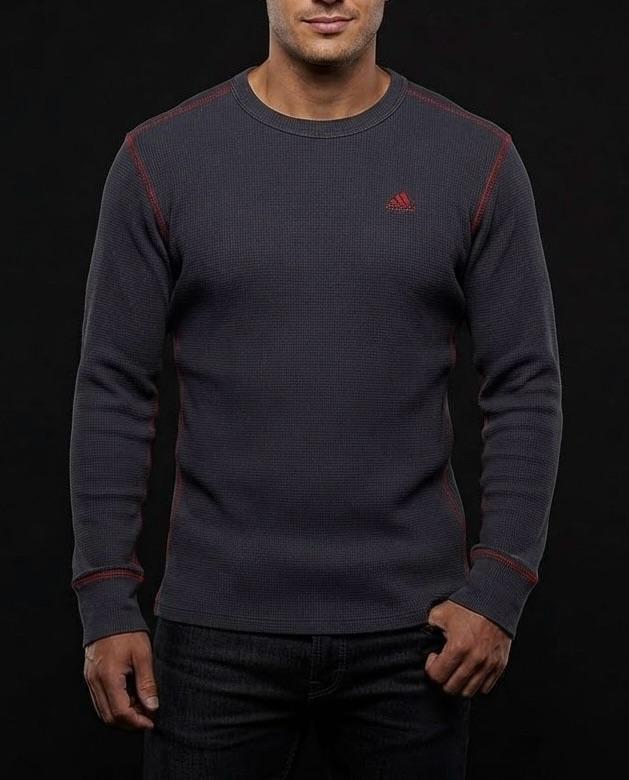 Playera de manga larga Adidas tipo waffle gris oscuro