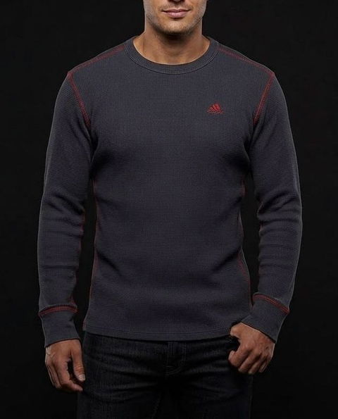 Playera de manga larga Adidas tipo waffle gris oscuro