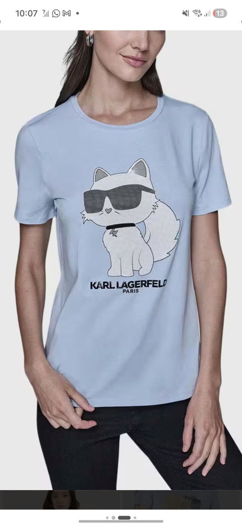 Playera Karl Lagerfeld Paris Azul Claro con Gráfico de Choupette