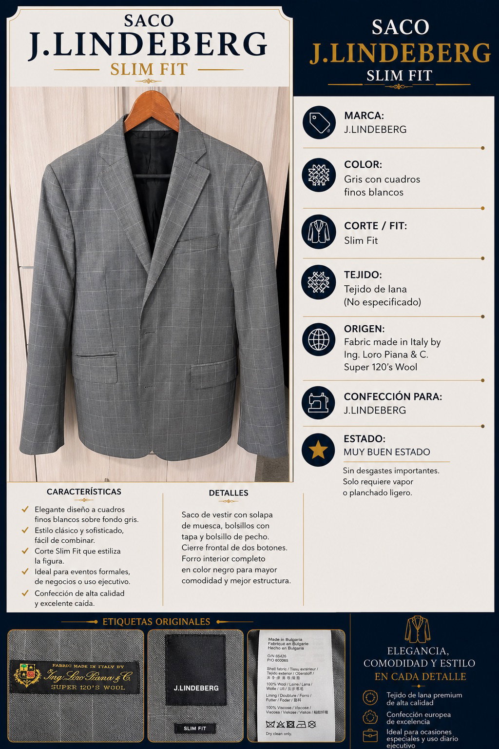 Saco J.Lindeberg Slim Fit en excelente estado