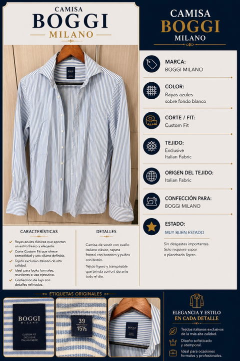 Camisa Boggi Milano Rayas Azul y Blanco