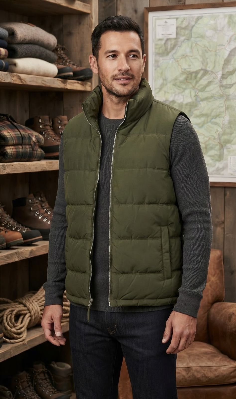 Chaleco Acolchado OLD NAVY para Hombre Talla M Verde Oliva