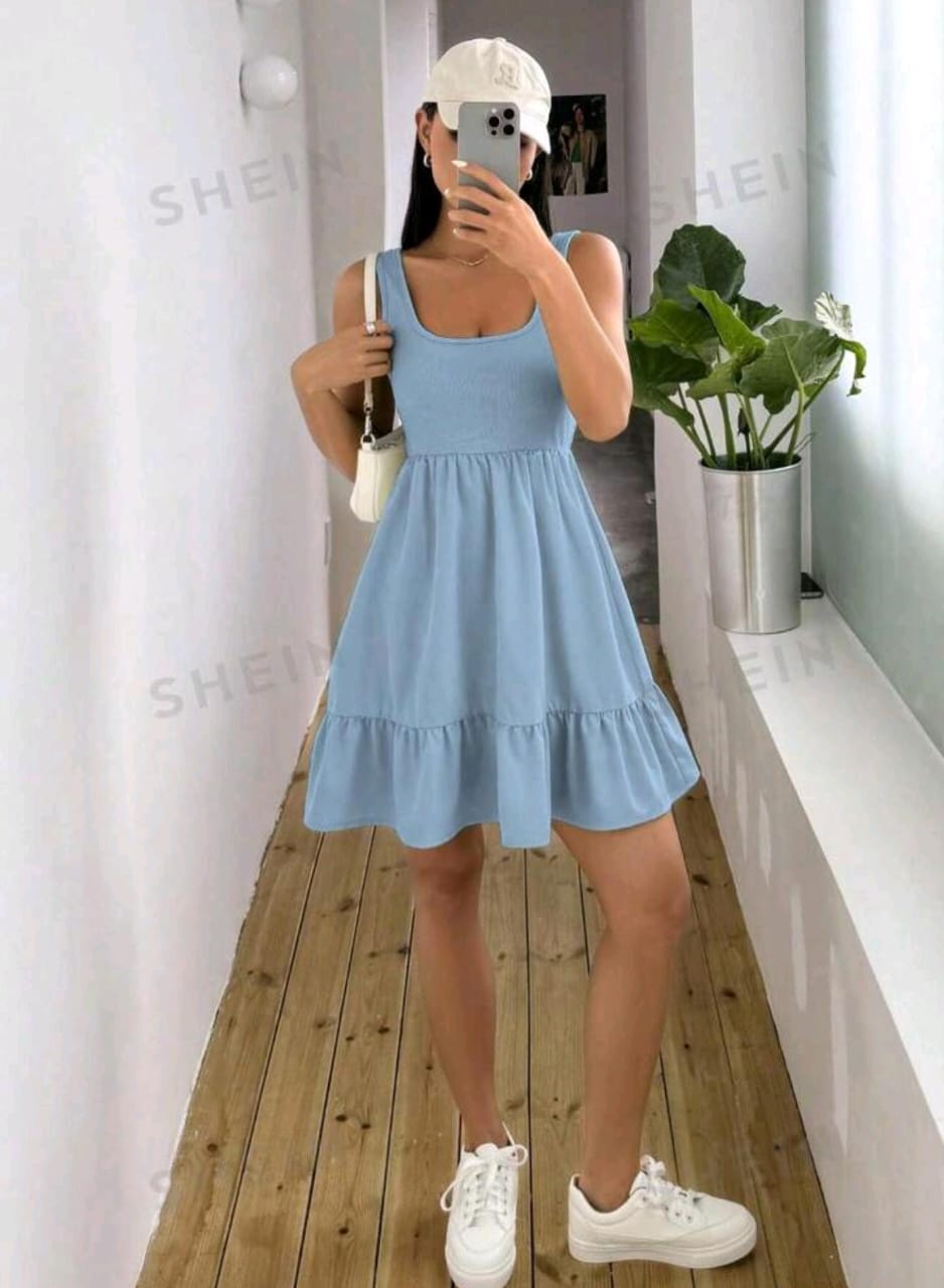 Vestido corto azul sin mangas Talla L - Shein