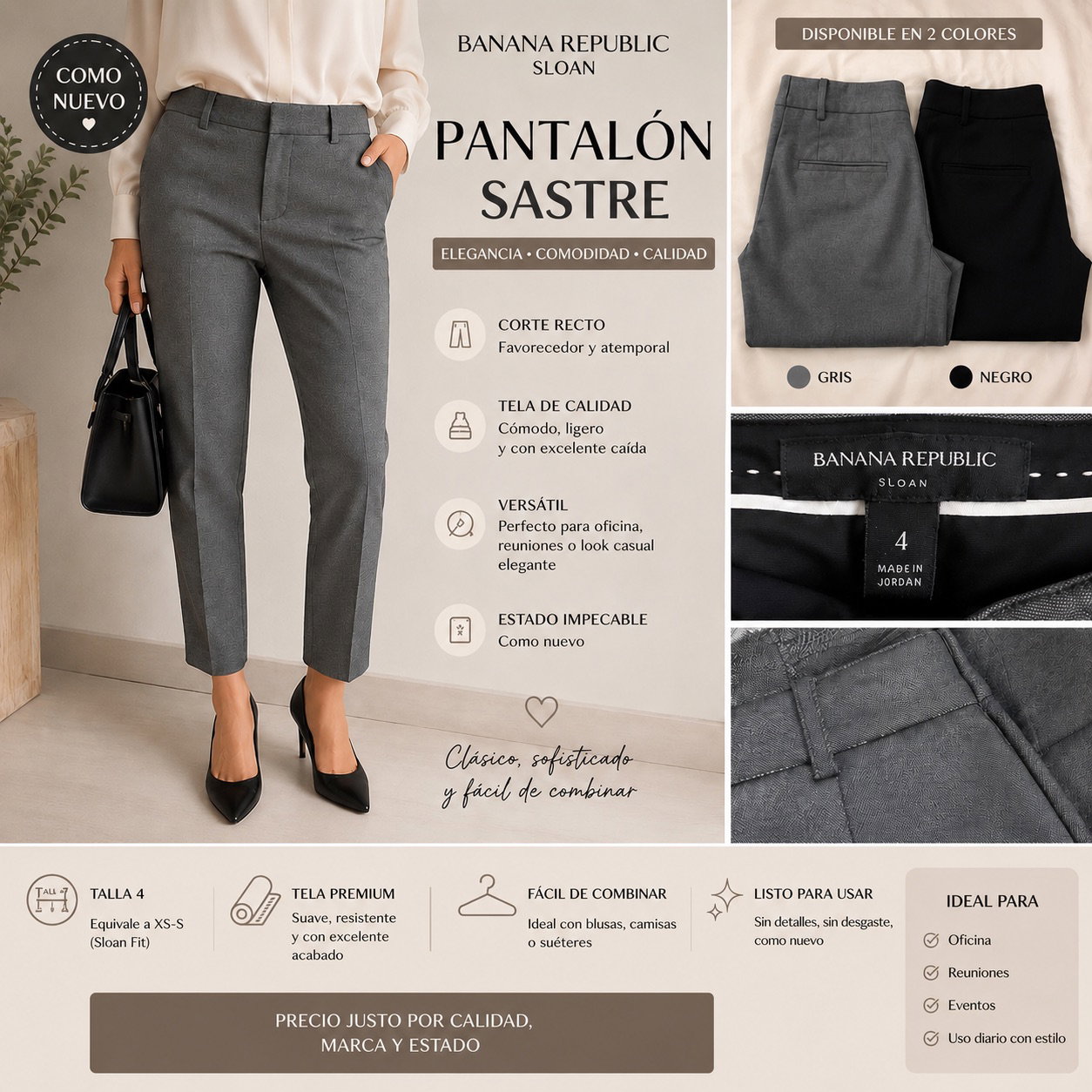 Pantalón original Banana Republic modelo Sloan gris
