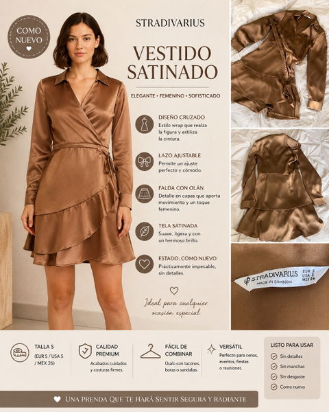 Vestido corto satinado Stradivarius seminuevo