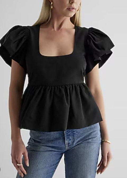 Blusa negra Peplum con volantes de Express, nueva con etiqueta