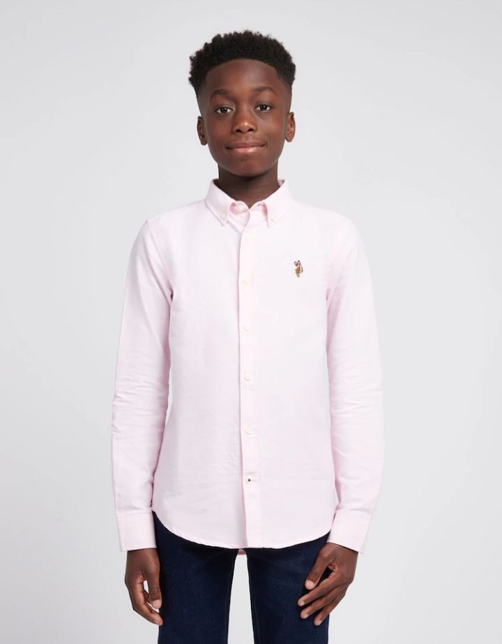 Camisa Oxford clásica de manga larga para niño Polo Ralph Lauren rosa pastel