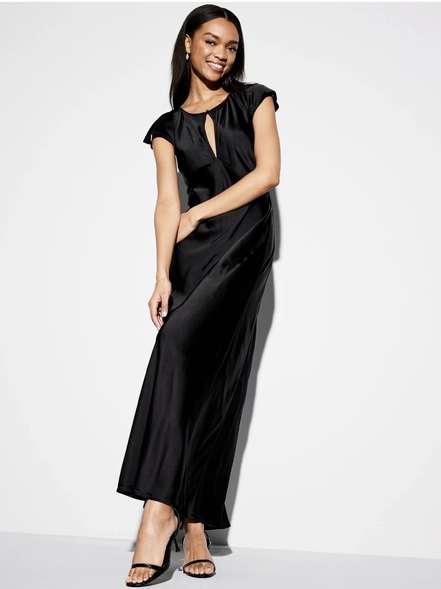 Vestido largo de satín negro - The Occasion by Old Navy - Talla XS