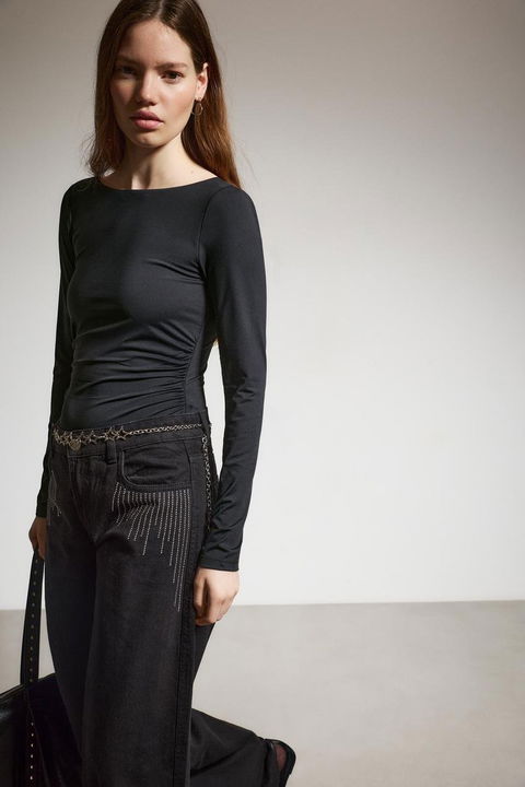 Body de Poliamida Negro con Fruncidos - Lefties - Talla M