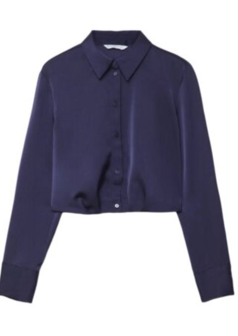 Camisa corta de satén Stradivarius color marino