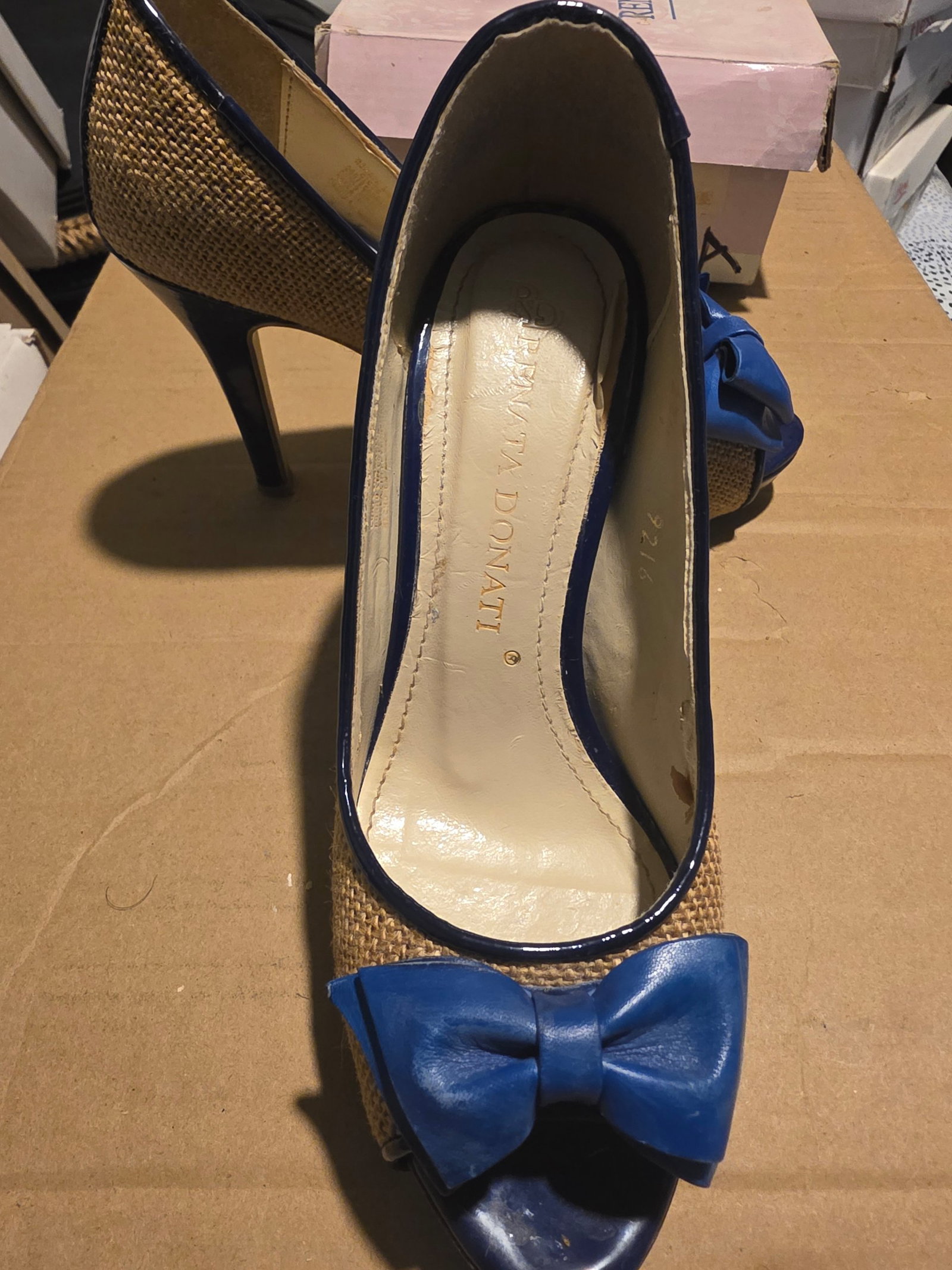 Zapatillas de Lino con Moño Azul y Tacón Aguja 22