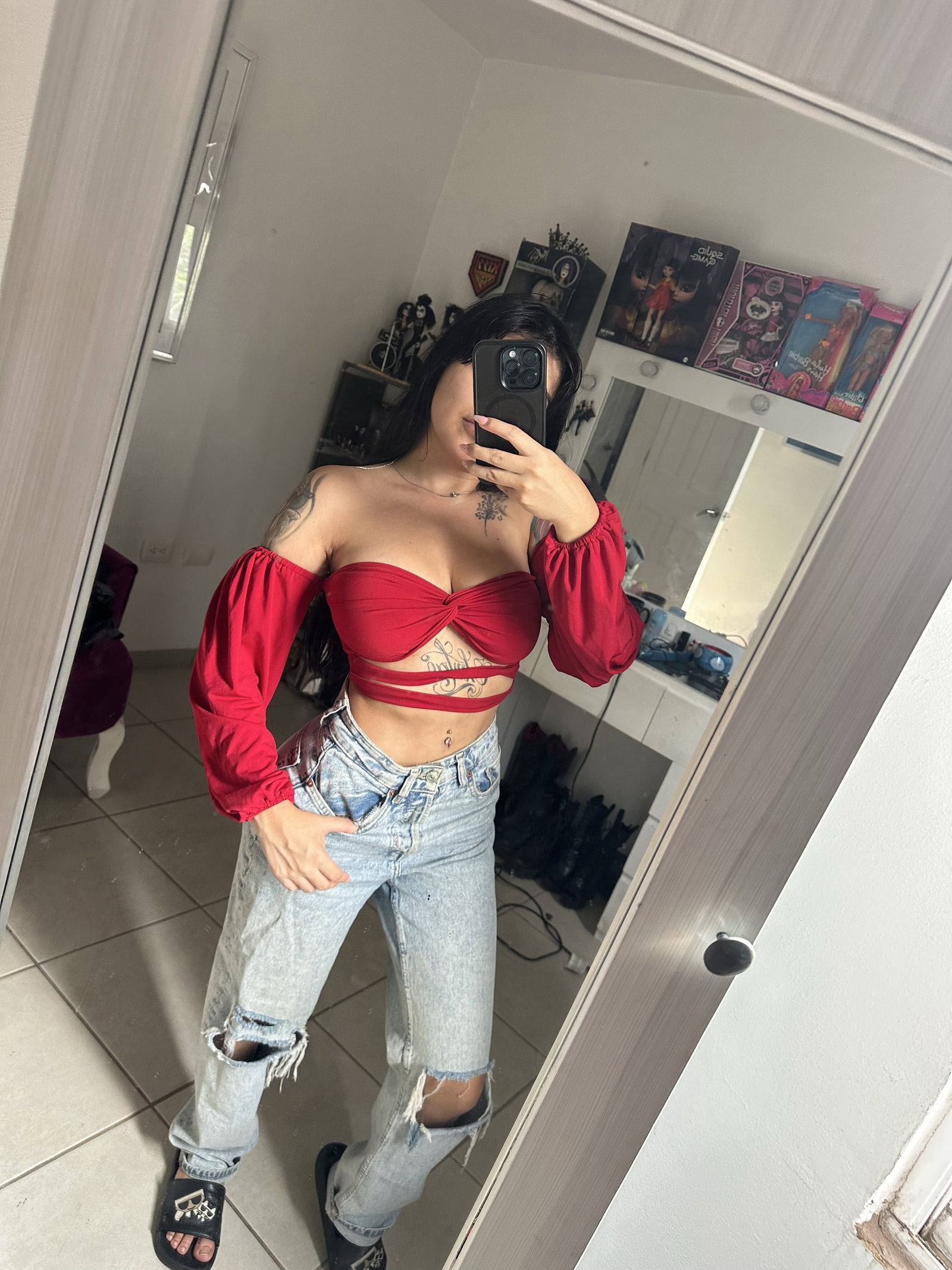 Top Rojo con Mangas de Globo SHEIN - Talla XS