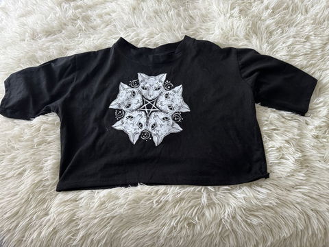 Blusa Corta Holgada con Estampado de Gatos
