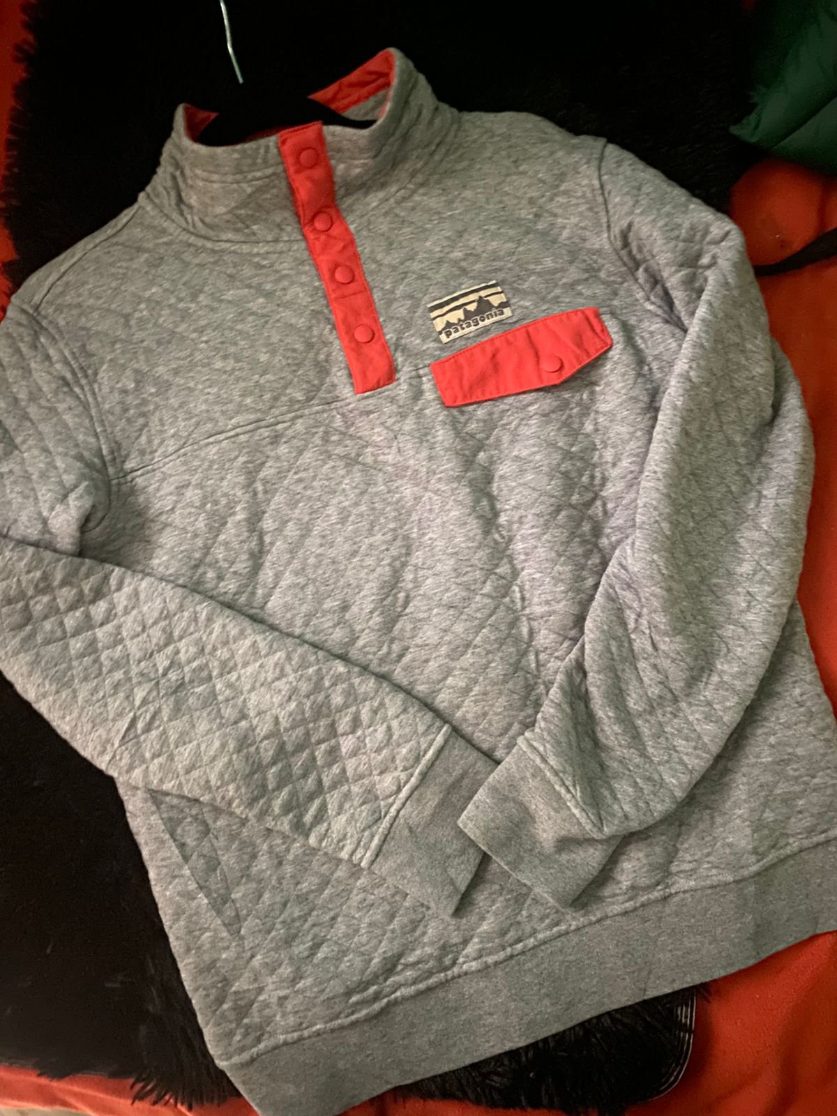 Sudadera Patagonia de Algodón Gris con Naranja - Talla S