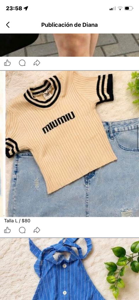 Blusa Miu Miu Beige con Rayas Negras - Talla L