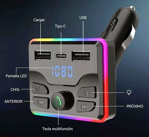 Transmisor Bluetooth FM USB con puerto para cargar teléfono