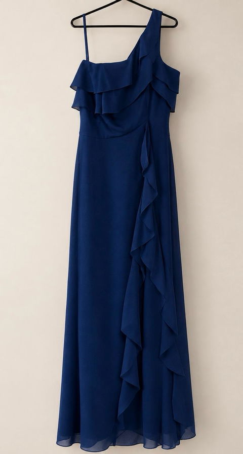 Vestido largo azul con volantes