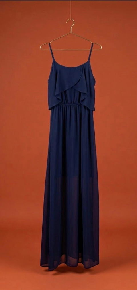 Vestido largo azul marino con tirantes