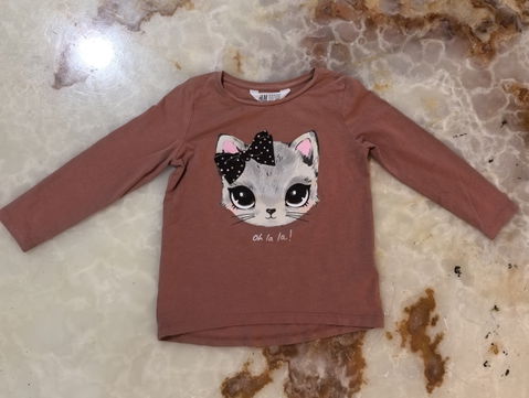 Blusa H&M Rosa con Diseño de Gato - Talla 2-4A