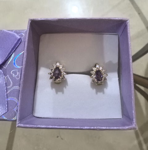 Pendientes Bañados en Oro con Piedras Moradas