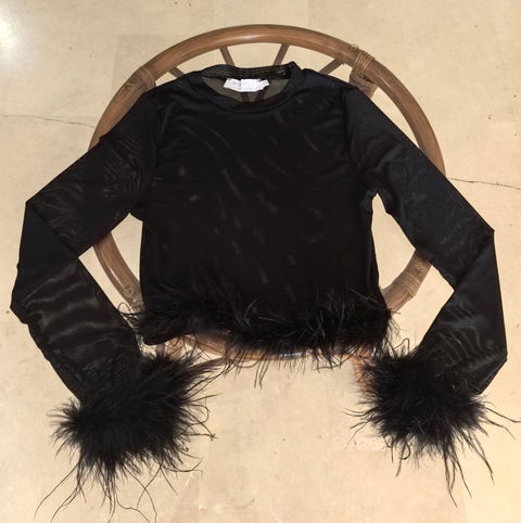 Blusa transparente Muy Muy con detalles de plumas - Medium