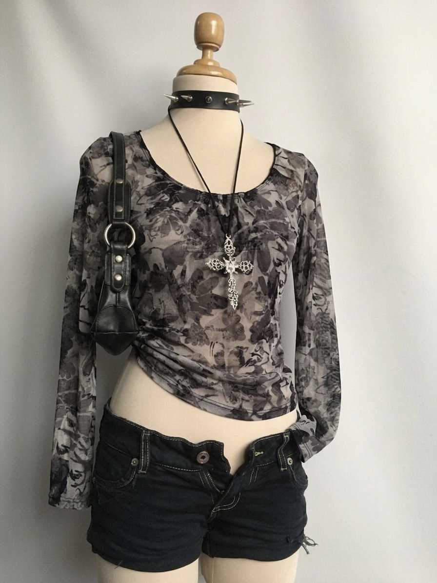 Blusa Floreada Y2K de Manga Larga