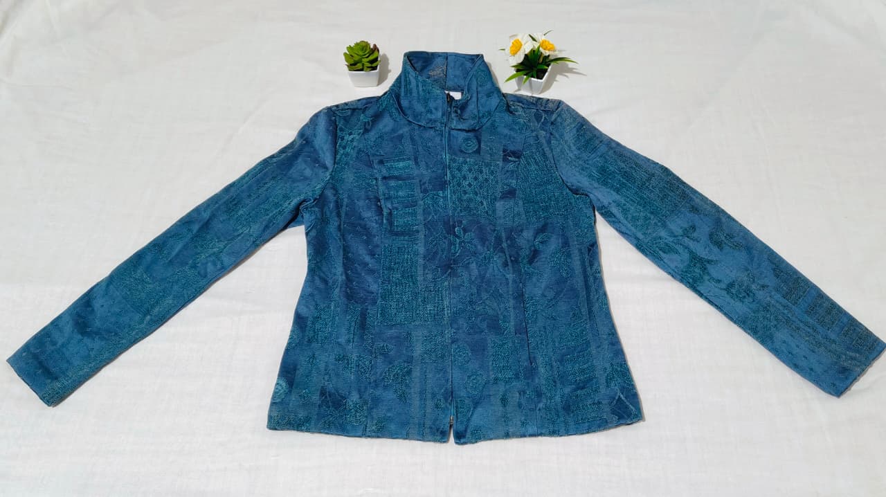 Saco Vintage Dressbarn azul petróleo con textura única