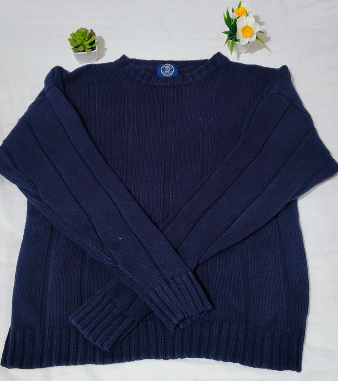Suéter GAP Vintage 90s Knit Azul Marino Acanalado Talla M