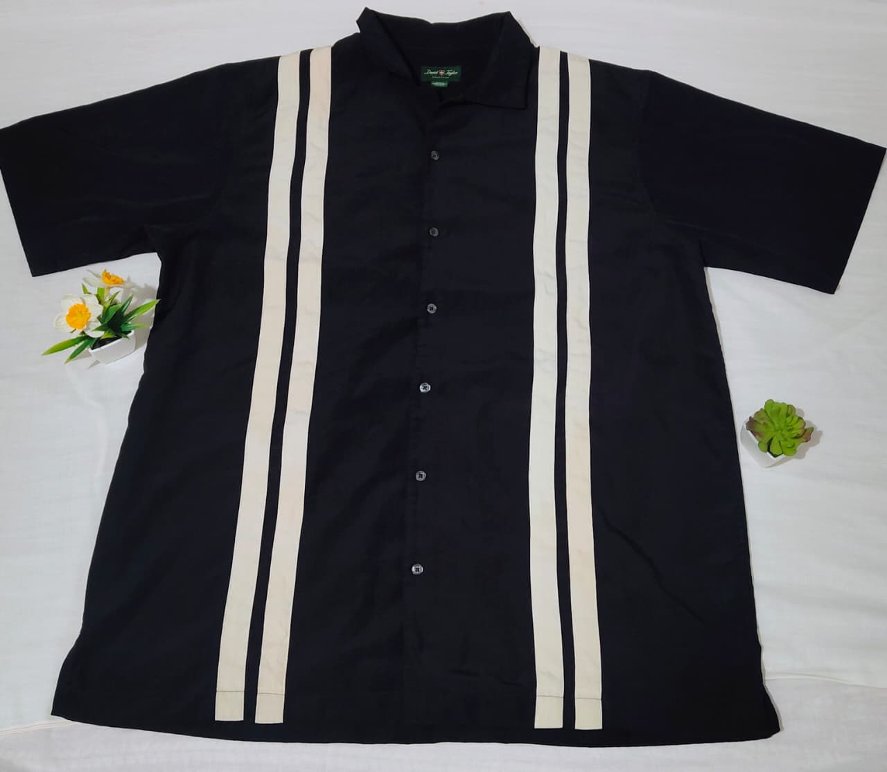Camisa  Vintage David Taylor Collection - Estilo Bowling Negro Talla XLT