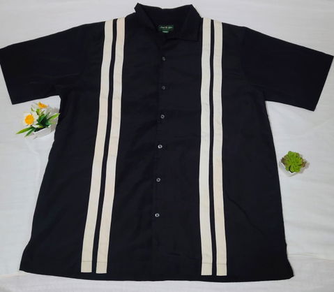 Camisa Vintage David Taylor Collection - Estilo Bowling Negro Talla XLT
